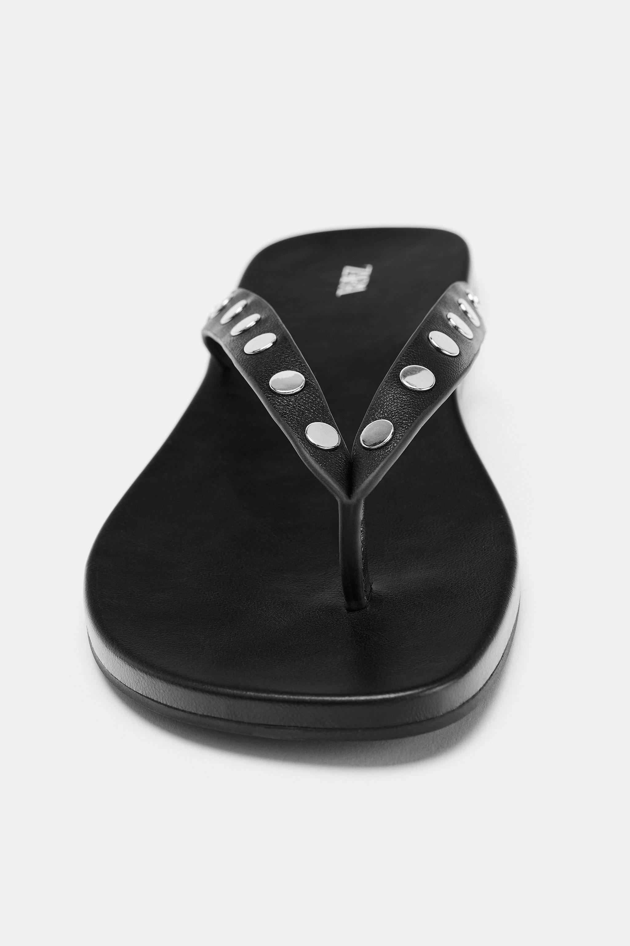 STUDDED LEATHER SLIDE SANDALS